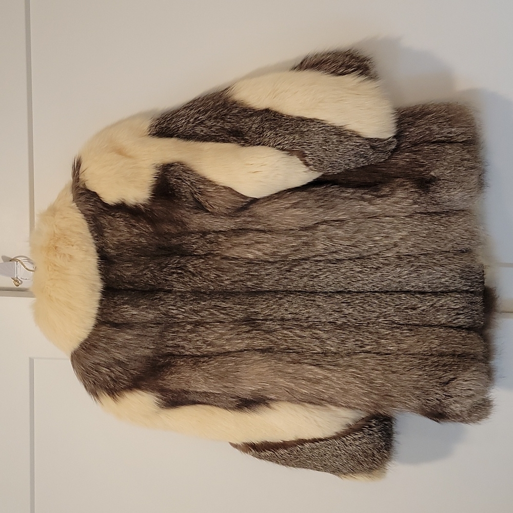 Authentic Vintage Fox Fur Jacker Coat Medium Dual Color Brown White - Picture 8 of 16